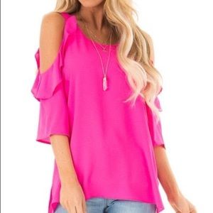 Hot Pink cold shoulder blouse